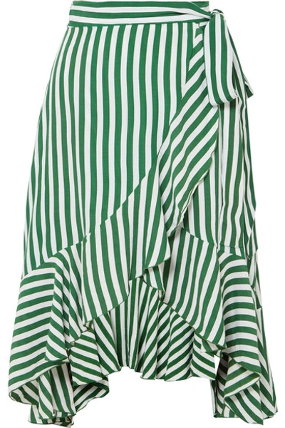 Faithfull The Brand Tramonti Ruffled Striped Crepe De Chine Wrap Skirt In Green