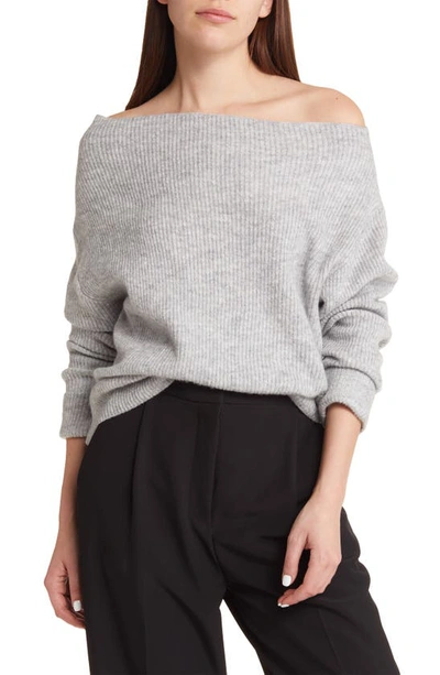 Treasure & Bond One-shoulder Rib Sweater In Grey Heather