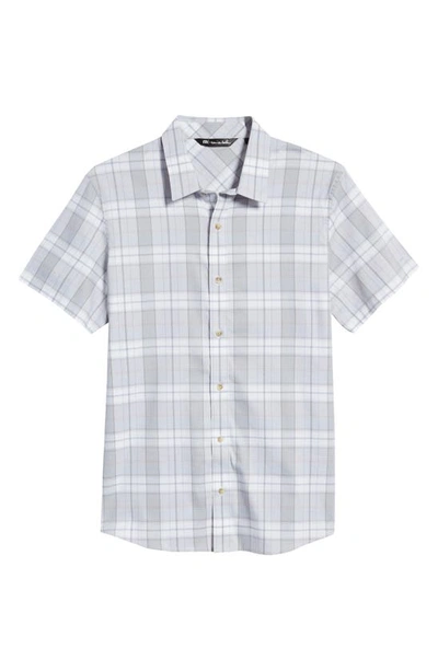Travis Mathew Coastal Storm Short Sleeve Button-up Shirt In White/ Grey Plaid