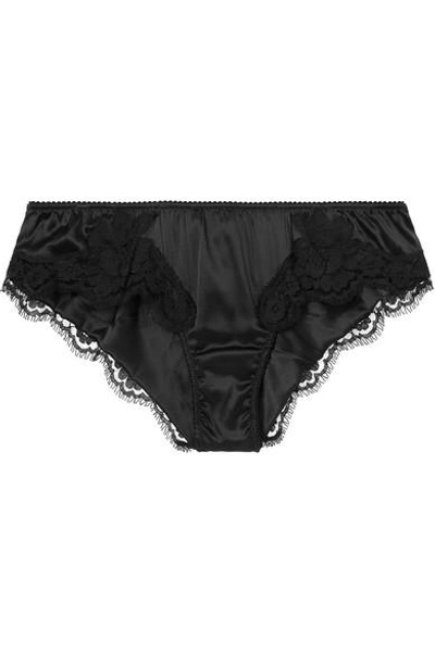 Dolce & Gabbana Lace-trimmed Stretch-silk Satin Briefs In Black