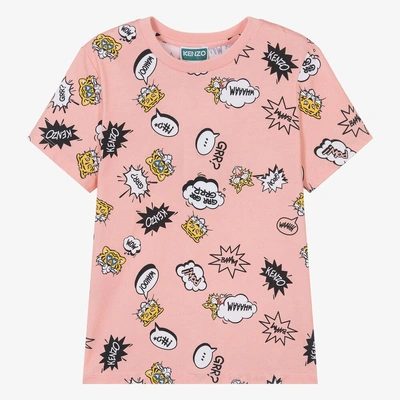 Kenzo Kids Teen Girls Pink Graphic Cotton T-shirt