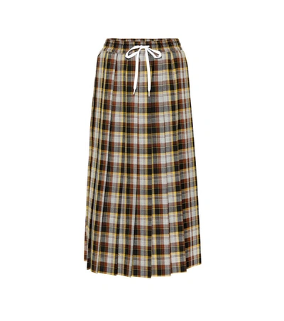 Miu Miu Checked Wool Skirt In Brown