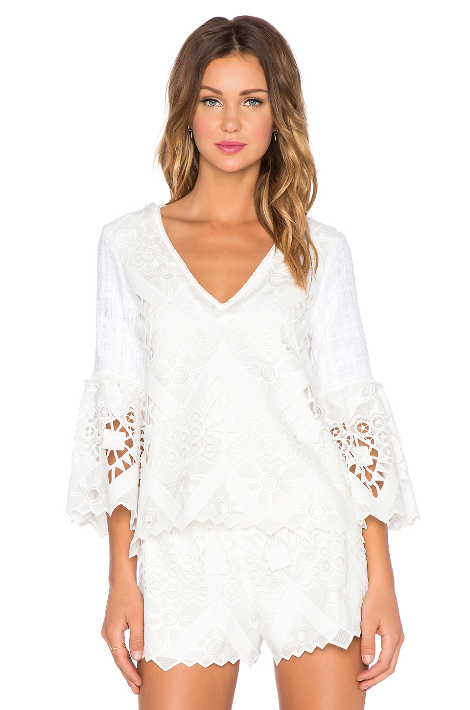 Alexis Webb 3/4-sleeve Lace Mini Dress, White In White Crochet | ModeSens