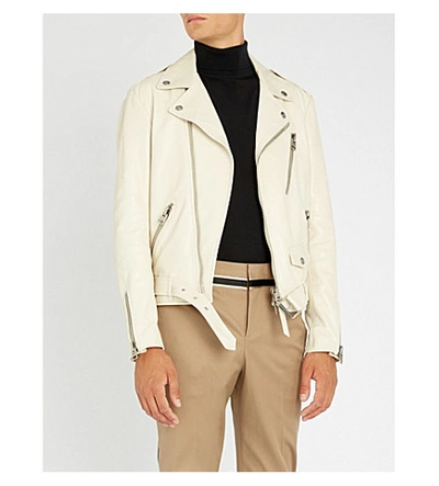Tom Ford Men's Asymmetric-zip Leather Biker Jacket In White