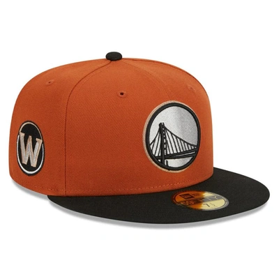 New Era Men's  Rust, Black Golden State Warriors Two-tone 59fifty Fitted Hat In Rust,black