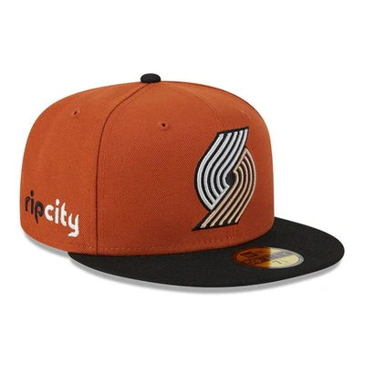New Era Men's  Rust, Black Portland Trail Blazers Two-tone 59fifty Fitted Hat In Rust,black