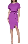 Kensie Tie Front Blouson Dress In Purple