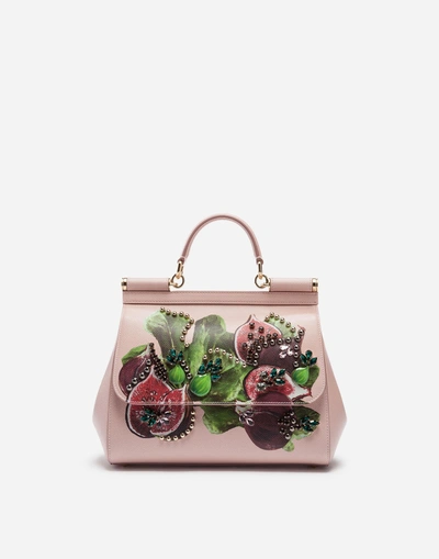 Dolce & Gabbana Sicily Handbag In Printed Dauphine Calfskin In Pink
