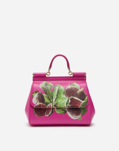 Dolce & Gabbana Sicily Handbag In Printed Dauphine Calfskin In Fuchsia