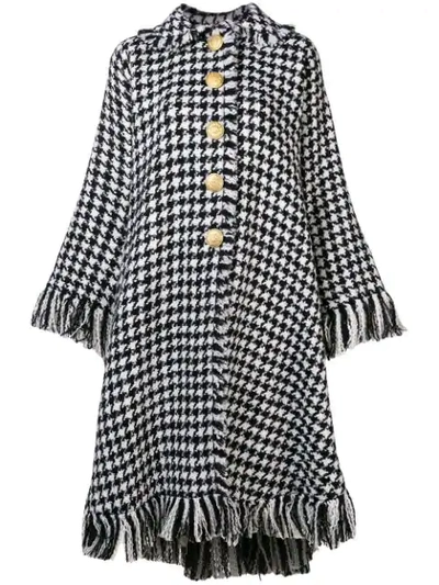 Dolce & Gabbana Oversized Fringed Houndstooth Wool-blend Cape In Black