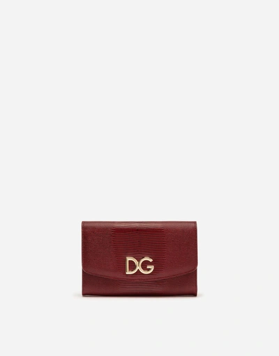Dolce & Gabbana Iguana Print Calfskin Wallet Bag In Bordeaux