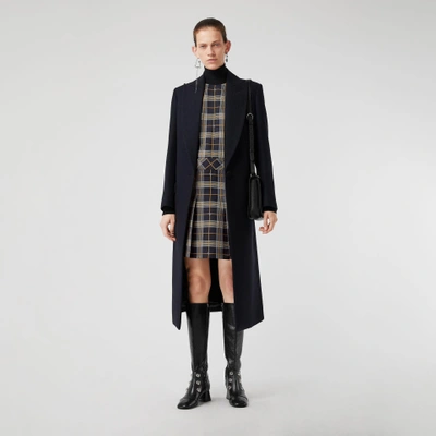 Burberry Sleeveless Pleat Detail Check Dress In Navy Check - Main Image