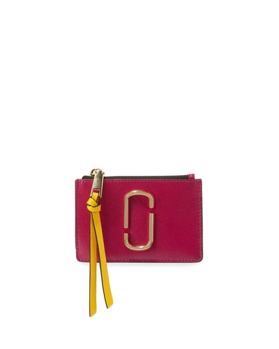 Marc Jacobs Colorblock Top Zip Card Case Wallet In Magenta Multi