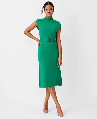 Ann Taylor Mock Neck Belted Sweater Dress In Grass Green