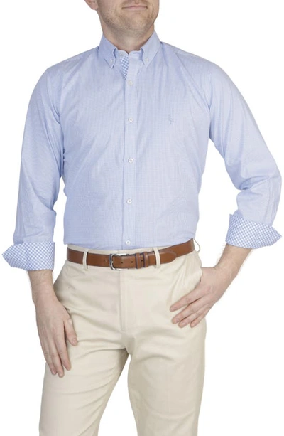 Tailorbyrd Minigingham Stretch Button-down Shirt In Sky Blue