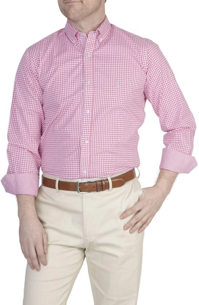 Tailorbyrd Gingham Stretch Button-down Shirt In Pink
