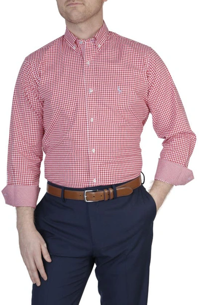 Tailorbyrd Gingham Stretch Button-down Shirt In Red