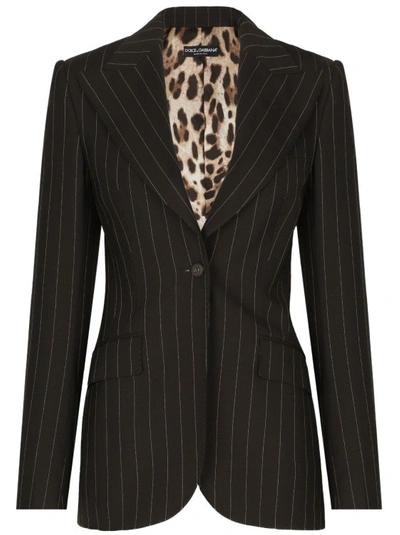 Dolce & Gabbana Pinstriped Single-breasted Blazer In Black