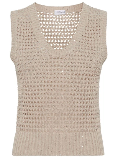 Brunello Cucinelli Perforated Tank Top In Brown