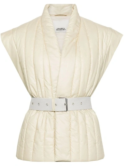 Isabel Marant Ajali Belted Quilted Padded Cotton-blend Shell Vest In Neutrals