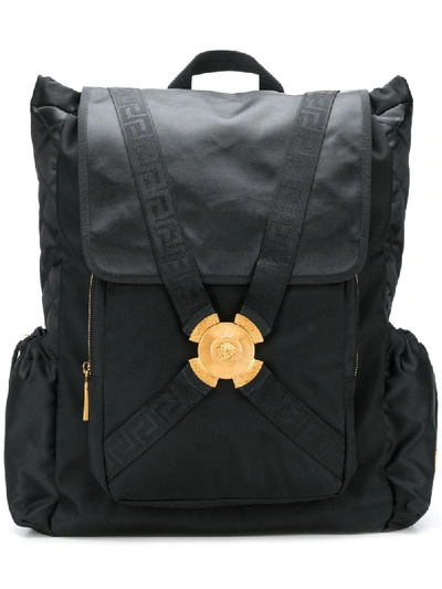 Versace Parachute Cord Nylon Backpack In Black