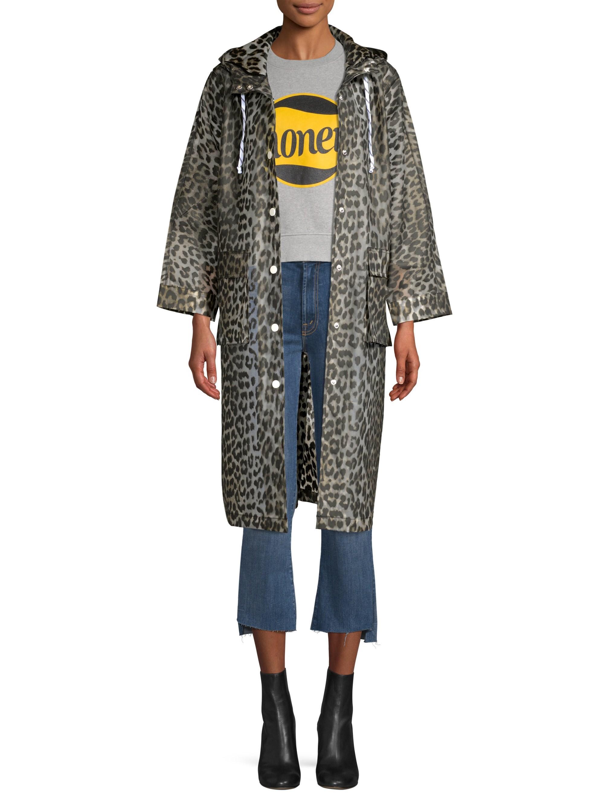 ganni leopard print raincoat