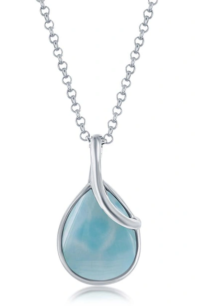 Simona Sterling Silver Larimar Pear-shape Pendant Necklace In Blue
