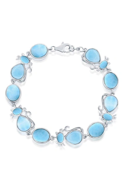 Simona Sterling Silver Cat Link Larimar Bracelet In Blue