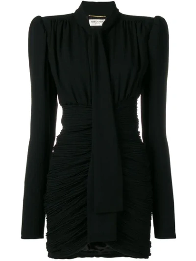 Saint Laurent Micro-pleated Mini Dress In Black