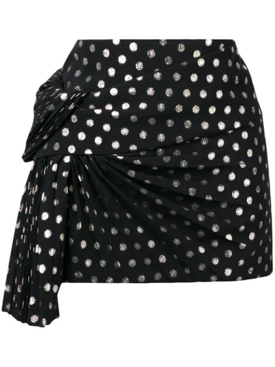 Saint Laurent Twist-front Pleated Metallic Fil Coupé Silk-blend Mini Skirt In Black