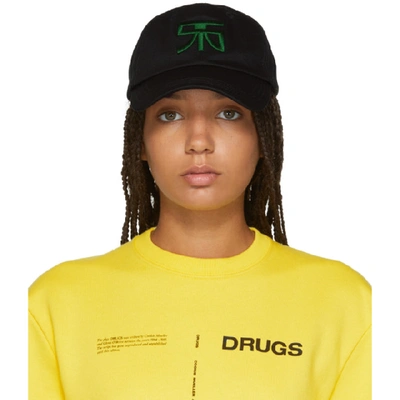Raf Simons Black Embroidered Cap In White