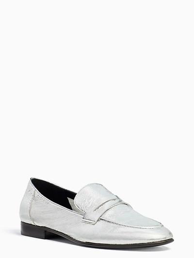 Kate Spade Genevieve Patent Leather Loafers In Silver
