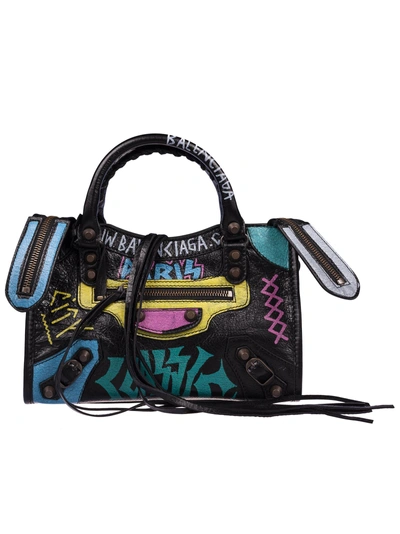 Balenciaga Graffiti Classic City Mini Shoulder Bag In Black Multicolor