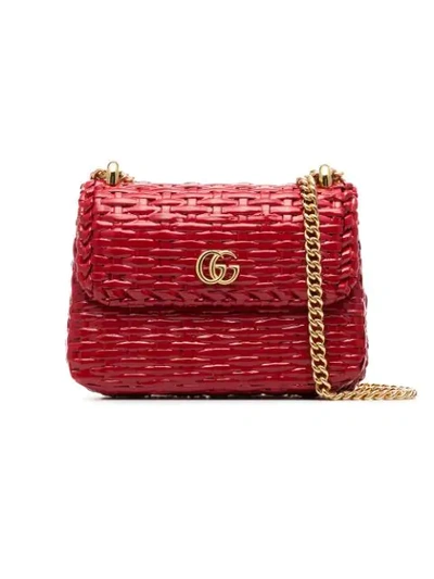 Gucci Cestino Woven-wicker Cross-body Bag In Red