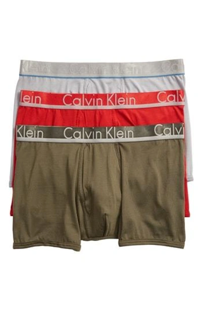 Calvin Klein 3-pack Comfort Microfiber Trunks In Manic Red/ Monument/ Forest
