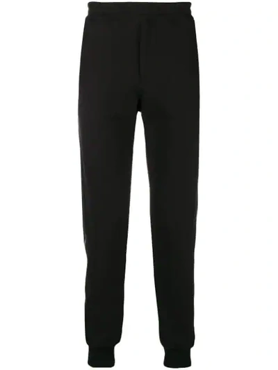 Alexander Mcqueen Leather Side Band Joggers In Black/red
