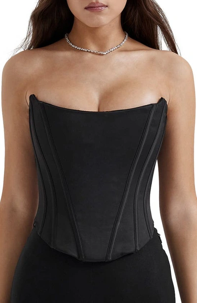 House Of Cb Genevieve Strapless Satin Corset Top In Black