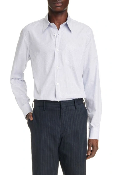 Dries Van Noten Corbino Stripe Cotton Button-up Shirt In White