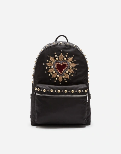 Dolce & Gabbana Nylon Vulcano Backpack With Heart Patch In Black