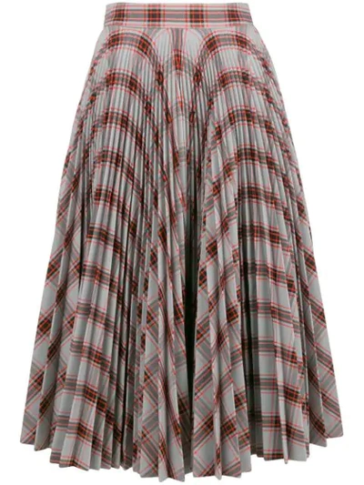 Calvin Klein 205w39nyc Pleated Checked Twill Midi Skirt In Grey