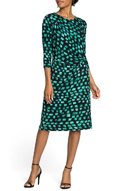 Nic And Zoe Round-neck 3/4-sleeve Vivid-print Twist-front Dress In Bright Jade