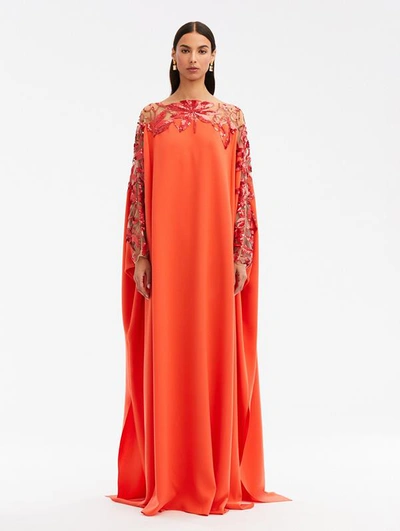 Oscar De La Renta Sequin-embroidered Caftan Dress In Tiger Lily