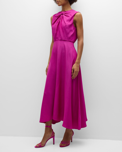 Saloni Marla Sleeveless Bow Midi A-line Dress In 474-bougainvillea