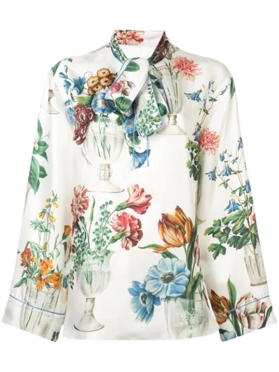 Dolce & Gabbana Floral And Vase-print Silk Blouse In White