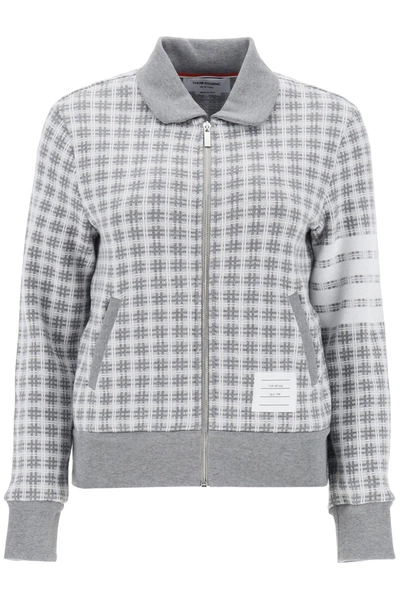 Thom Browne 4 Bar Sweatshirt In Check Knit In Grey