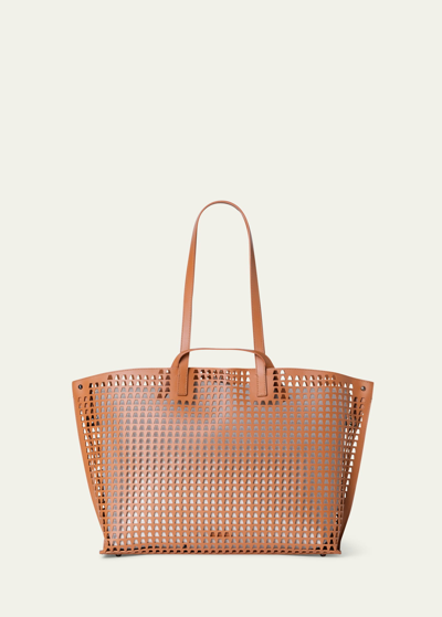 Akris Ai Medium Trapezoid Laser-cut Tote Bag In Cuoio