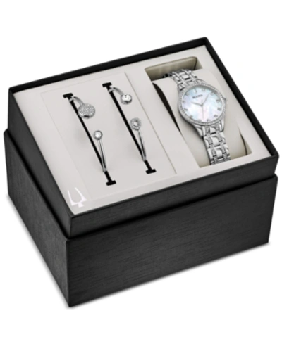 Bulova Women's Stainless Steel Bracelet Watch 32mm Gift Set In Silver