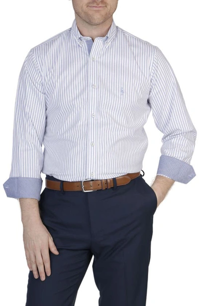 Tailorbyrd Stripe Stretch Button-down Shirt In Blue