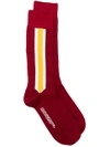 Calvin Klein 205w39nyc Stripe Detail Socks In 767 Earth Red Cerulean Yellow