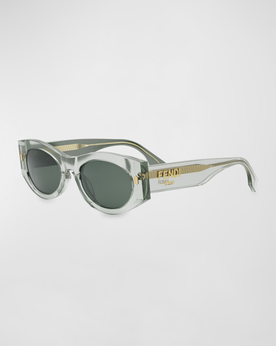 Fendi Roma Acetate Shield Sunglasses In Green/green Solid